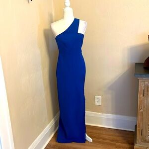 Aiden by Aiden Mattox One Shoulder crepe cutout gown from Bloomingdale’s